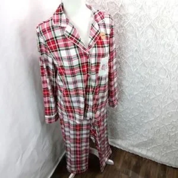 NWT Rae Dunn MERRY Tartan Plaid Notch Collar Pajamas, Size Large soft cozy comfy - Picture 2 of 9